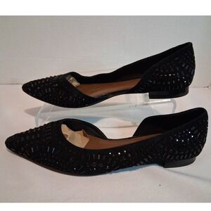 Donald J Pliner Black Suede Embellished Dorsay Pointed Toe Flats Size 8M